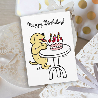 Verjaardagstaart Geel Labrador Cartoon Plain Kaart