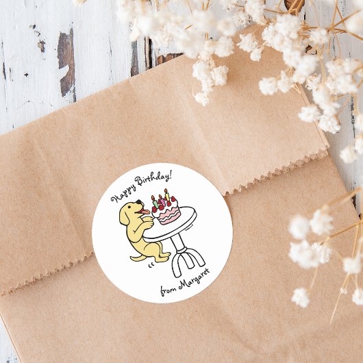 Verjaardagstaart Geel Labrador Cartoon Plain Ronde Sticker