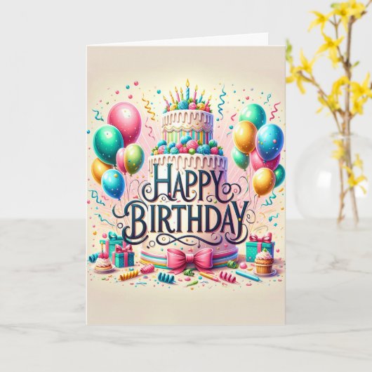 Verjaardagstaart Gelukkige Verjaardag Kaart (Gele Bloem)