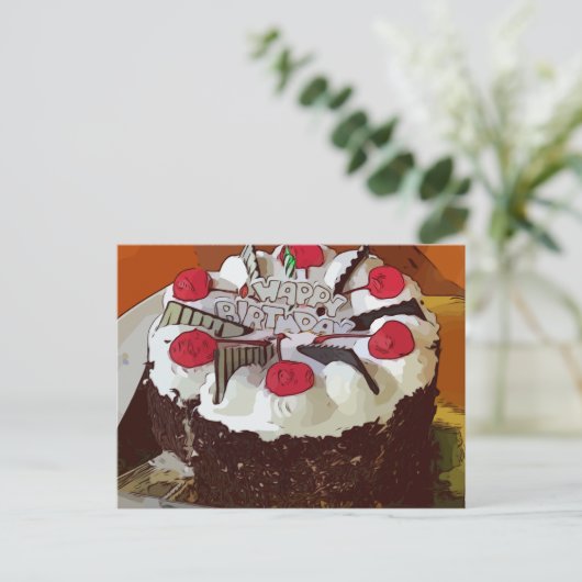 Verjaardagstaart Gelukkige verjaardag met rode ker Briefkaart (Staand voorkant)