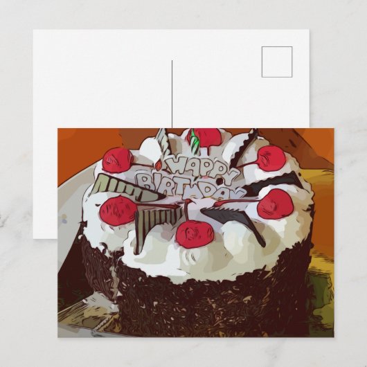 Verjaardagstaart Gelukkige verjaardag met rode ker Briefkaart (Voorkant / Achterkant)