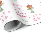 Verjaardagstaart gepersonaliseerd Happy Birthday Cadeaupapier (Rol Hoek)
