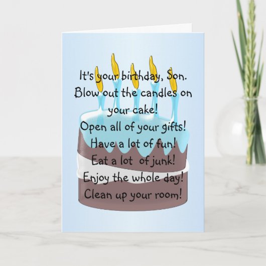 Verjaardagstaart gepersonaliseerde zoon verjaardag kaart (Voorkant)