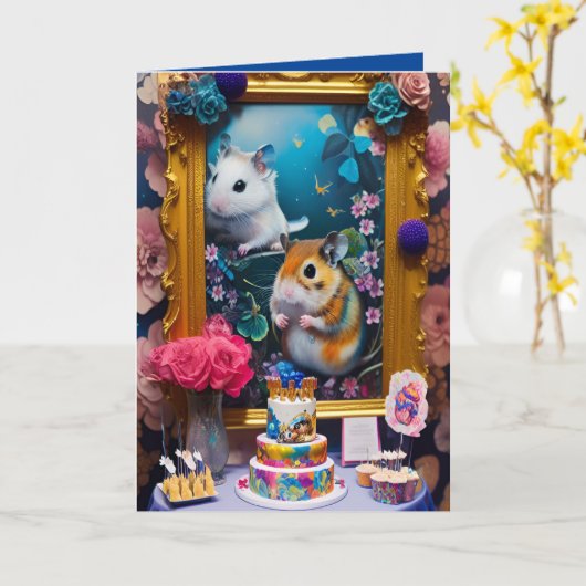 Verjaardagstaart hamsters zo schattig grappige kaa kaart (Gele Bloem)
