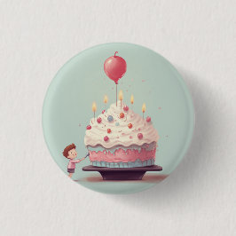 Verjaardagstaart, ijs, badge, verjaardagsspeld ronde button 3,2 cm