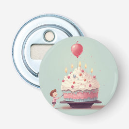 Verjaardagstaart, ijs, verjaardag button flesopener