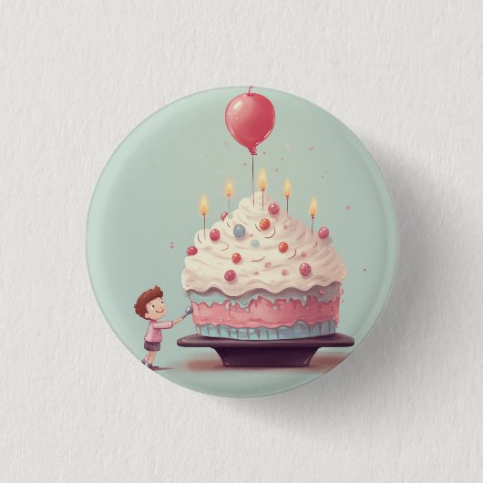 Verjaardagstaart, ijs, verjaardag ronde button 3,2 cm (Voorkant)