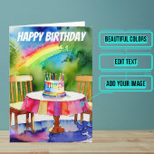 Verjaardagstaart in achtertuin met regenboog Water Kaart