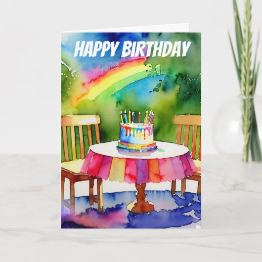 Verjaardagstaart in achtertuin met regenboog Water Kaart (Voorkant)