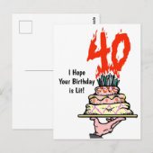 Verjaardagstaart in brand met 40 kaarsjes briefkaart (Voorkant / Achterkant)