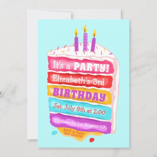 Verjaardagstaart & kaarsenfeest uitnodiging (Voorkant)