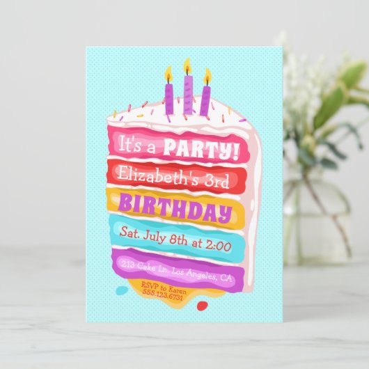 Verjaardagstaart & kaarsenfeest uitnodiging (Staand voorkant)