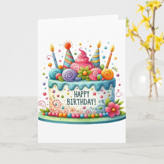 Verjaardagstaart  kaart (Gele Bloem)