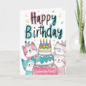 Verjaardagstaart Katten Feestelijke katachtige Gro Kaart (Voorkant)