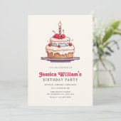 Verjaardagstaart kers kaart (Staand voorkant)