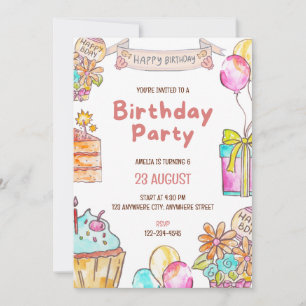Verjaardagstaart Kinderfeest Uitnodiging