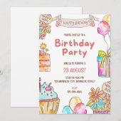 Verjaardagstaart Kinderfeest Uitnodiging (Voorkant / Achterkant)