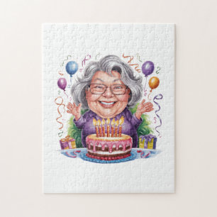 Verjaardagstaart Kunst voor Opgewonden Oude Dame Legpuzzel