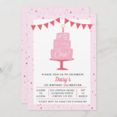 Verjaardagstaart Meisjes 1e verjaardag uitnodiging (Voorkant / Achterkant)
