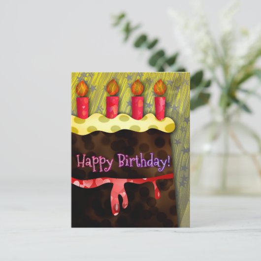 Verjaardagstaart met chocolade |  Ansichtkaart Briefkaart (Staand voorkant)