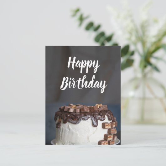 Verjaardagstaart met chocolade briefkaart (Staand voorkant)