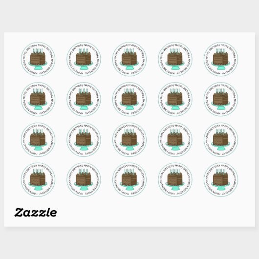 Verjaardagstaart met chocolade   ronde sticker (Vel)