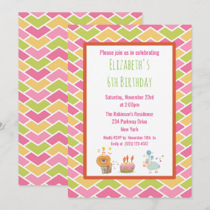 Verjaardagstaart met feestelijke leeuw en uitnodig kaart