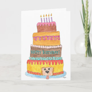 Verjaardagstaart met hond feestdagen kaart