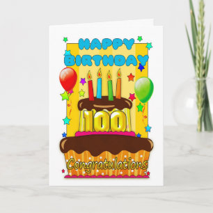 Verjaardagstaart met kaarsen - Happy 100th Birthda Kaart