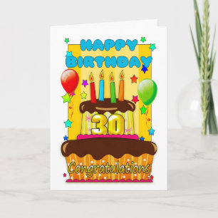 Verjaardagstaart met kaarsen - Happy 30th Birthday Kaart