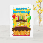 Verjaardagstaart met kaarsen - Happy 45th Birthday Kaart (Gele Bloem)