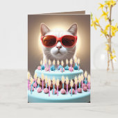 Verjaardagstaart met kat en zonnebril kaart (Gele Bloem)