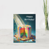 Verjaardagstaart met Regenboog Verrassing Kaart (Voorkant)