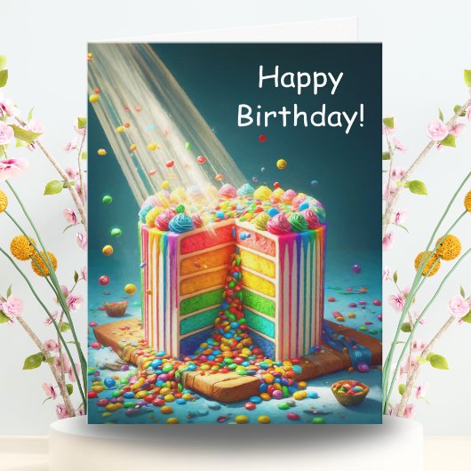 Verjaardagstaart met Regenboog Verrassing Kaart
