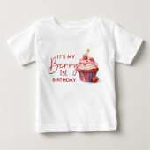 Verjaardagstaart met roze rode aardbei cupcake voo (Voorkant)