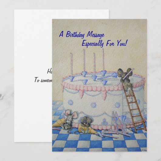 verjaardagstaart met schattige kleine muiscard kaart (Voorkant / Achterkant)