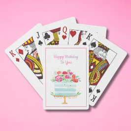 Verjaardagstaart met waterverf bloemschildering pokerkaarten