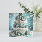 VERJAARDAGSTAART MET WINTERSKI-THEMA KAART (Staand voorkant)