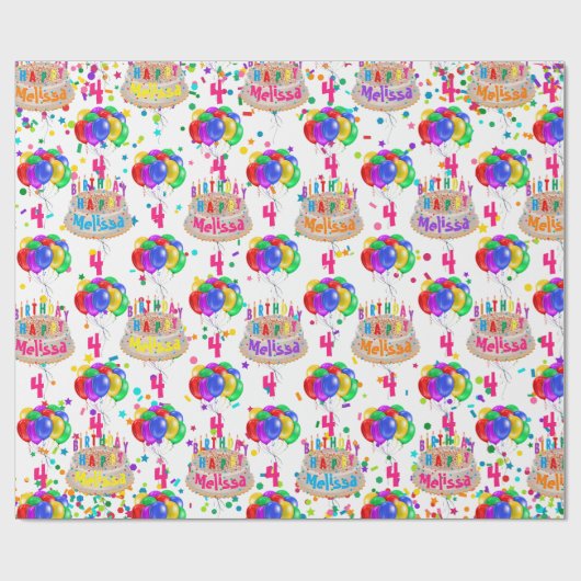 Verjaardagstaart NAAM Ballonnen Personaliseren AGE Cadeaupapier (Vlak)