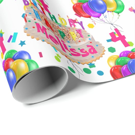 Verjaardagstaart NAAM Ballonnen Personaliseren AGE Cadeaupapier (Rol Hoek)