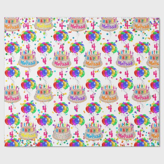 Verjaardagstaart NAAM Ballonnen Personaliseren AGE Cadeaupapier (Vlak)