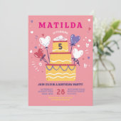 Verjaardagstaart Nodig roze ballonnen feest elke l Kaart (Staand voorkant)