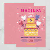 Verjaardagstaart Nodig roze ballonnen feest elke l Kaart (Voorkant / Achterkant)