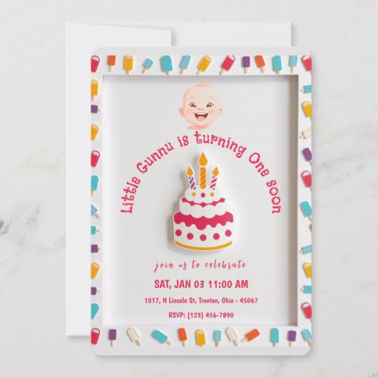 Verjaardagstaart ontwerp met Popsicle Border Kaart (Voorkant)