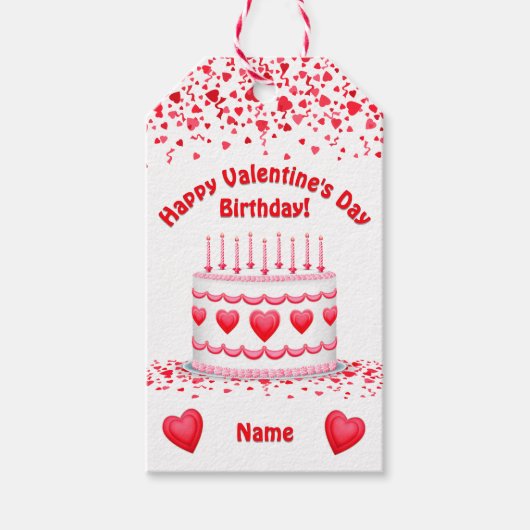Verjaardagstaart op Valentijnsdag aangepaste kaars Cadeaulabel (Voorkant)