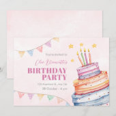 Verjaardagstaart pastel kleuren kaart (Voorkant / Achterkant)