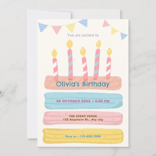 Verjaardagstaart pastel kleuren kaart (Voorkant)