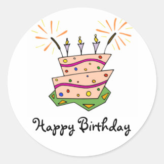 Verjaardagstaart plezier ronde sticker