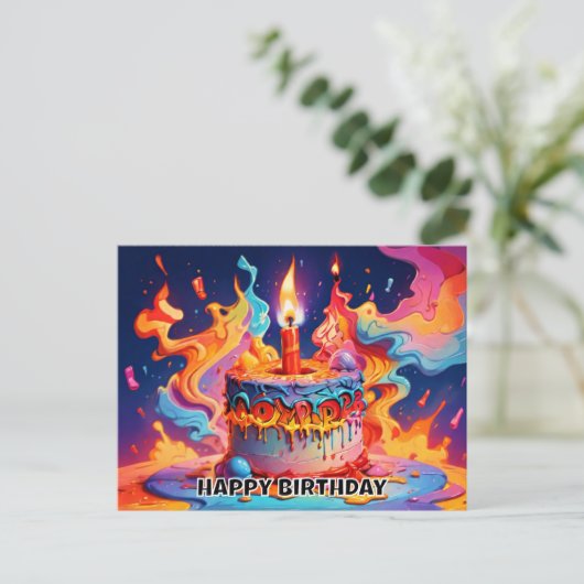 Verjaardagstaart psychedelische kleuren Verjaardag Briefkaart (Staand voorkant)