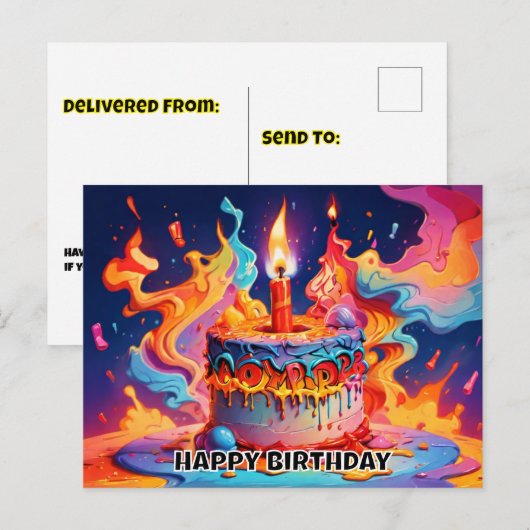 Verjaardagstaart psychedelische kleuren Verjaardag Briefkaart (Voorkant / Achterkant)